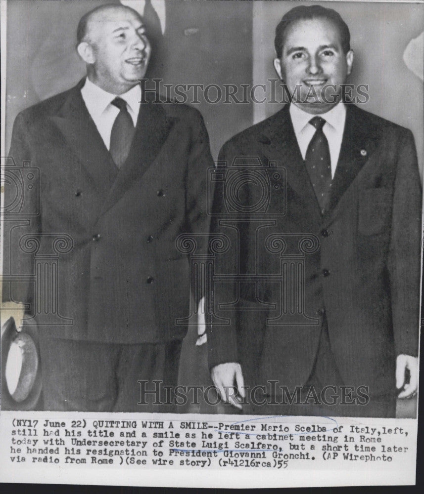 1955 Press Photo Italian Premier Mario Scelba &amp; Undersecretary Luigi Scalfero - Historic Images