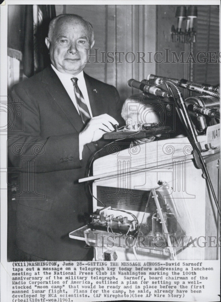 1961 Press Photo Brig Gen David Sarnoff CEO of Radio Corp fo America - Historic Images