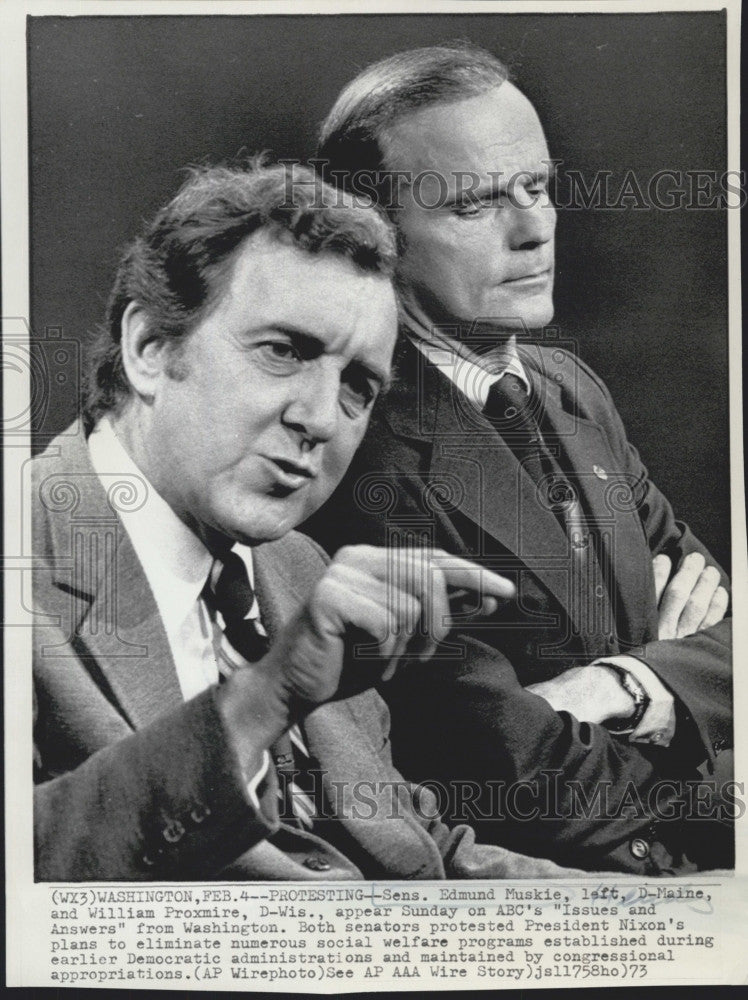 1973 Press Photo Sen. Edmund Muskie, Sen. William Proxmire - Historic Images