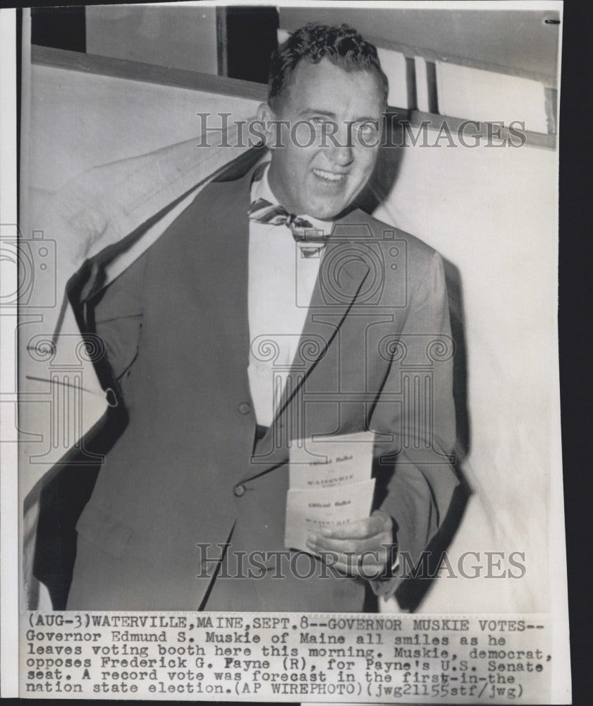 1958 Press Photo Governor Edmund Muskie of Maine Voting - Historic Images