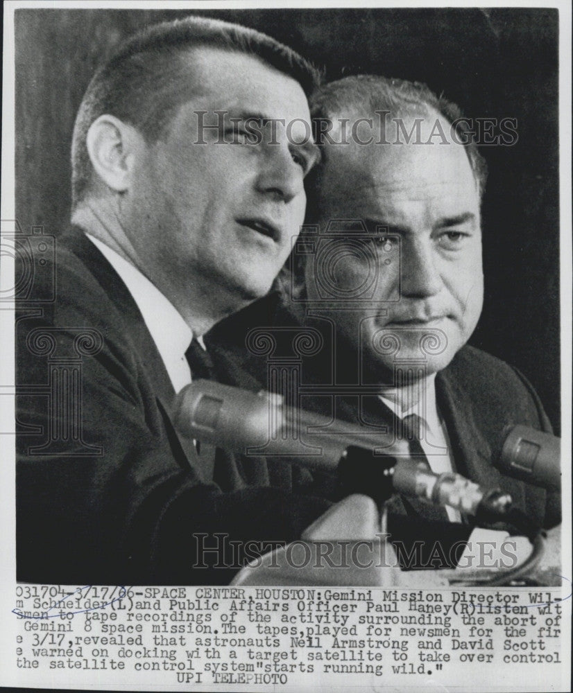 1966 Press Photo Gemini Mission Director William Schneider &amp; Paul Haney Pub Affa - Historic Images