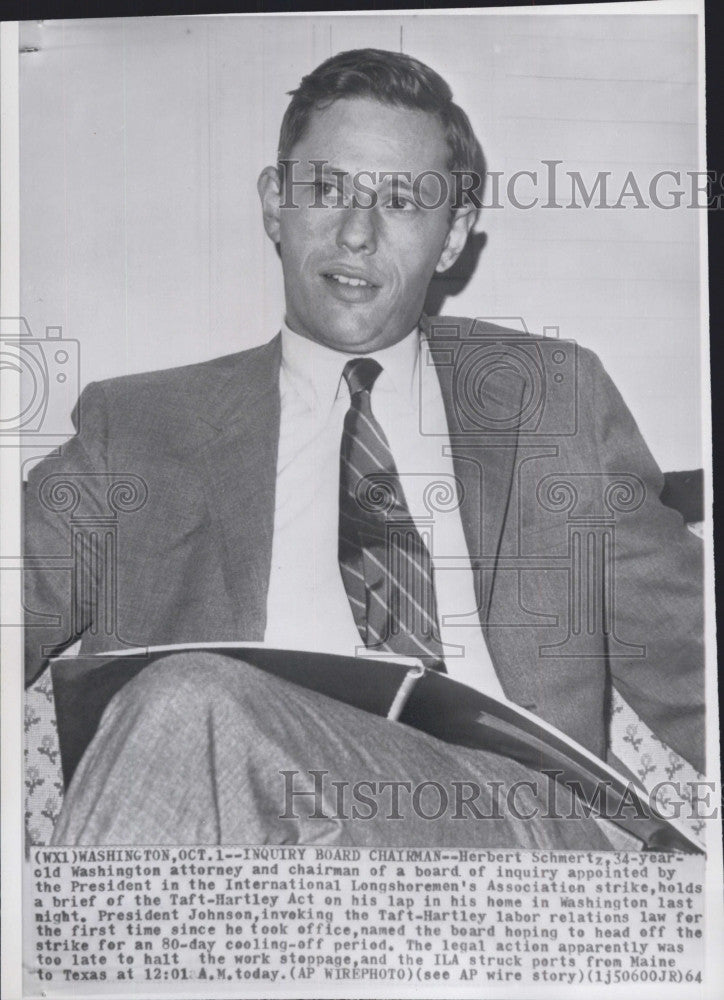 1964 Press Photo Herbert Schmertz, Washington Attorney - Historic Images