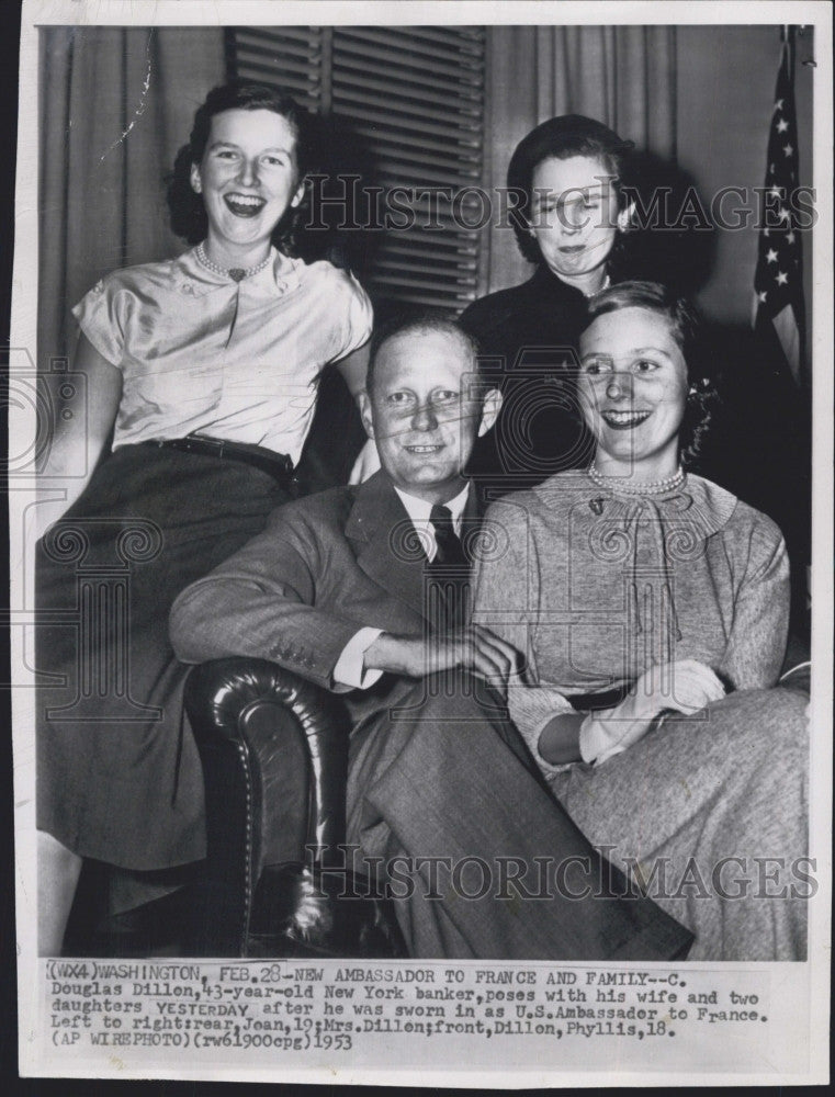 1953 Press Photo Amb. to France C. Douglas Dillon and his family - Historic Images