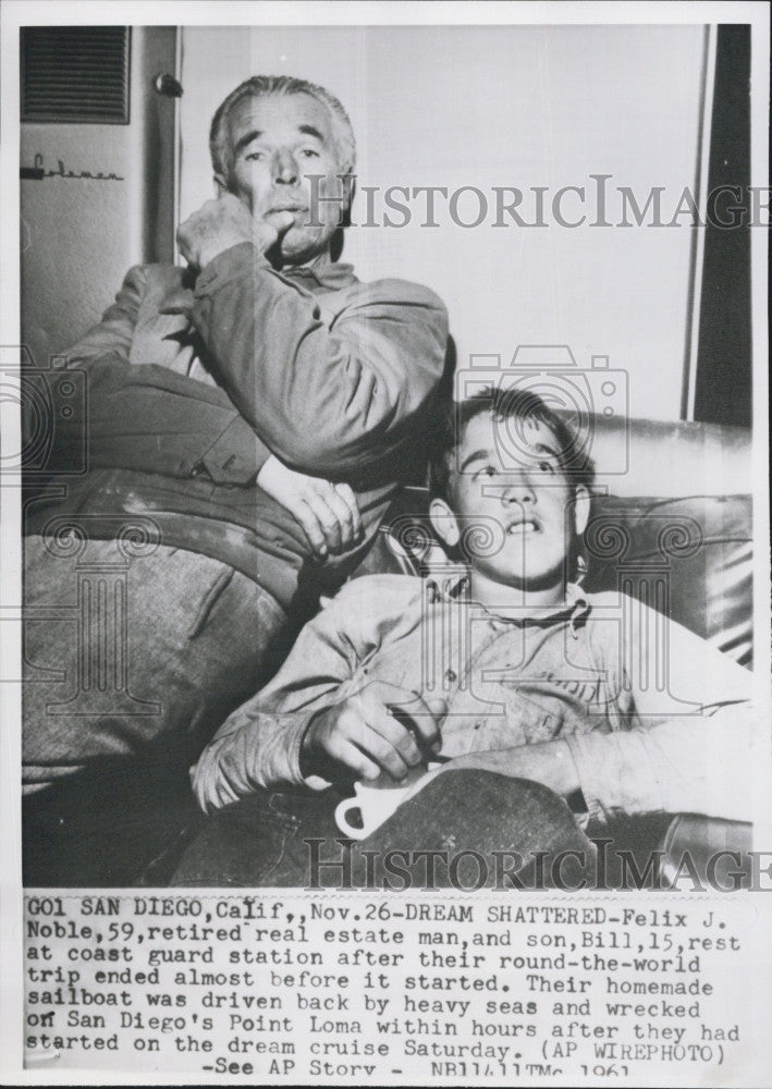 1961 Press Photo Felix Noble Son Bill Around The World Trip Boat Wreck San Diego - Historic Images