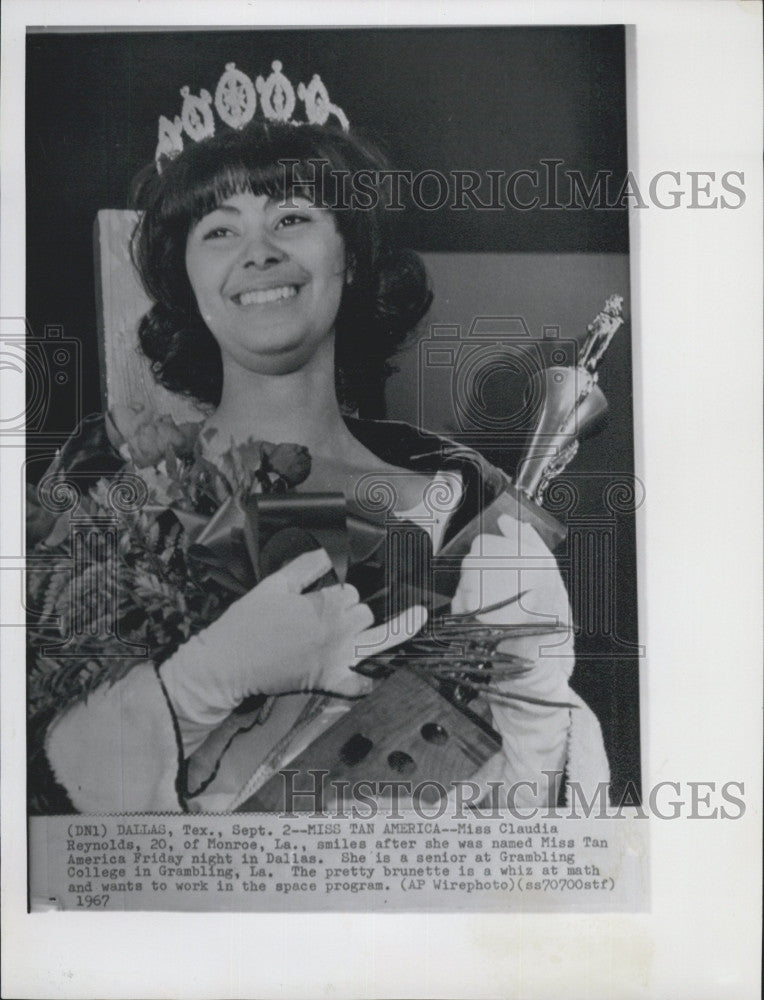 1967 Press Photo Claudia Reynolds Of Monroe, LA Named Miss Tan America In Dallas - Historic Images