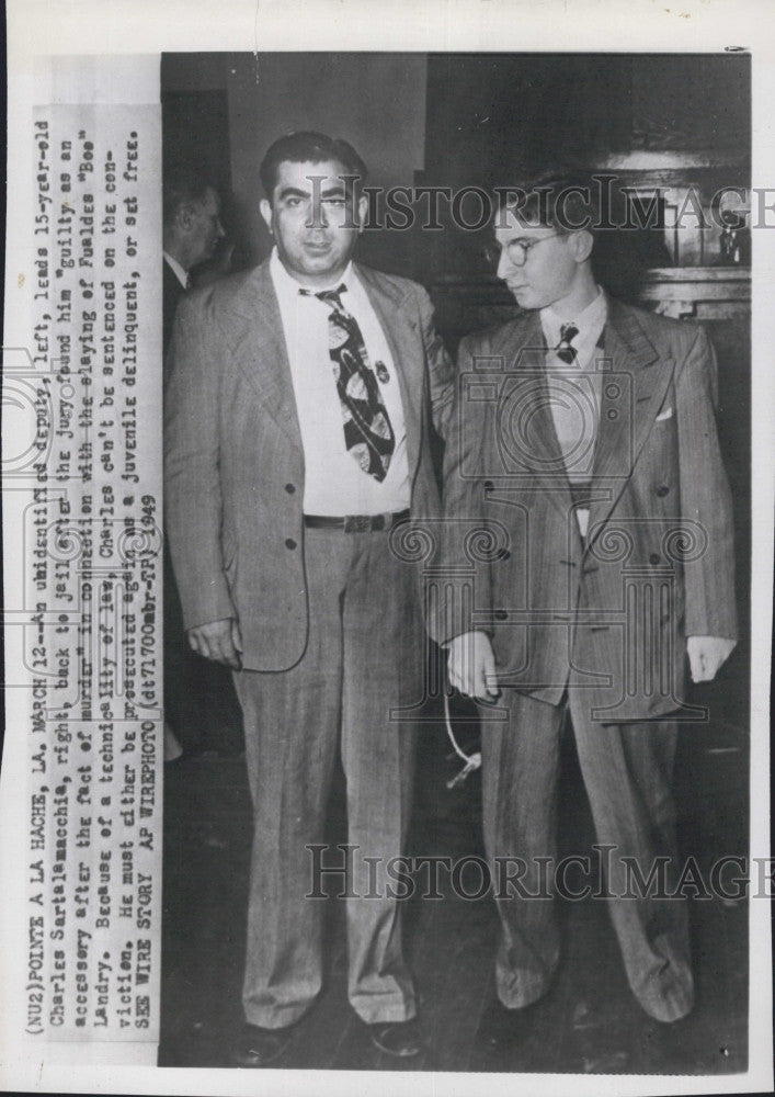 1949 Press Photo Charles Sartalamacchia Age 15 Charged with Murder of 6 Yer Old - Historic Images