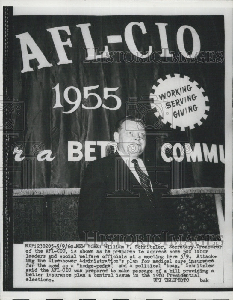 1960 Press Photo William F. Schnitzler, Sec Tres of the AFL-CIO - Historic Images