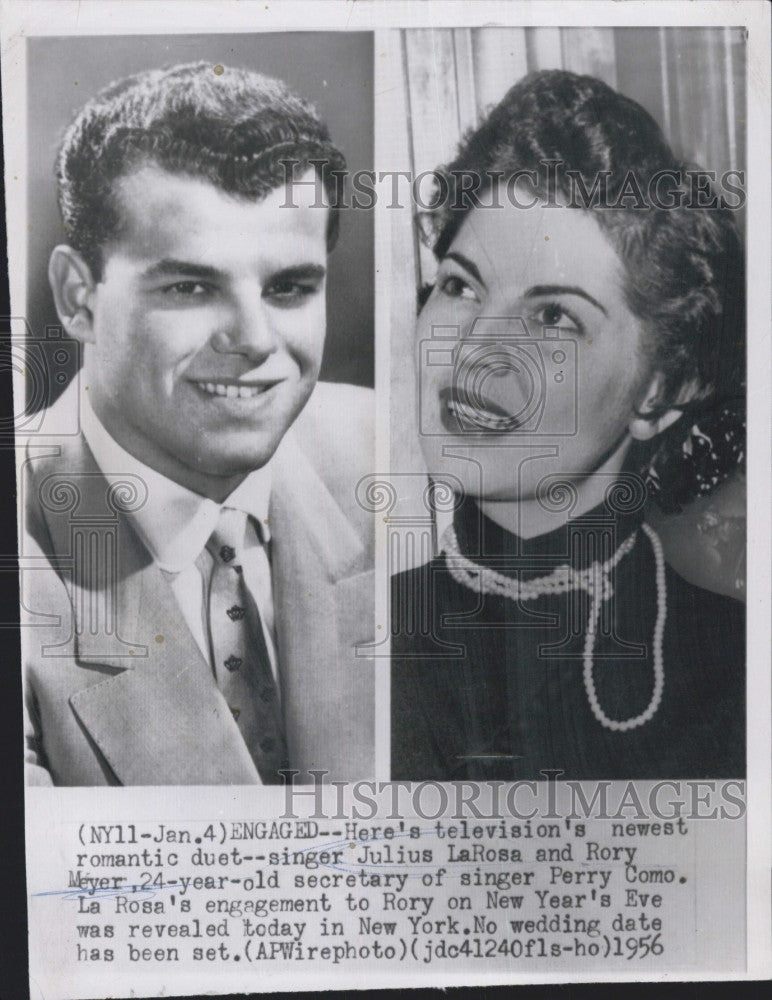 1956 Press Photo Singer, Julius La Rosa &amp; fiancee Rory Meyer - Historic Images