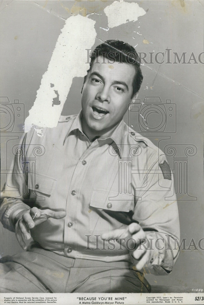 1957 Press Photo Singer Mario Lanza in &quot;Because You&#39;re Mine&quot; Film - Historic Images