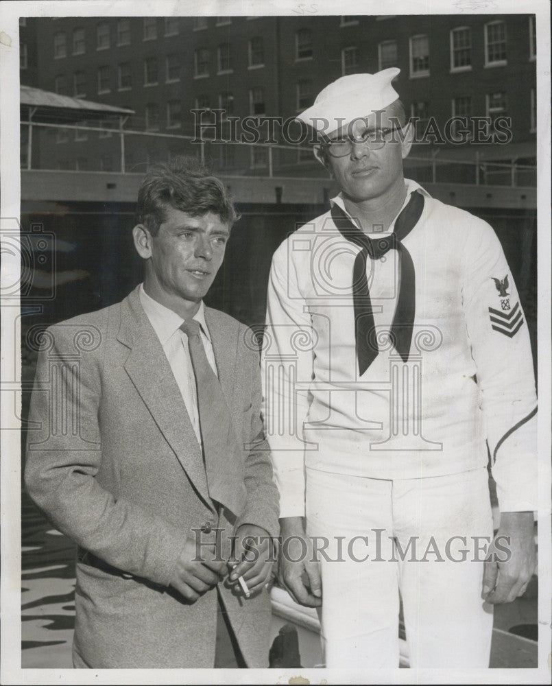 1957 Press Photo Injured Crewman Joseph Lacey In Route To Hospital - Historic Images