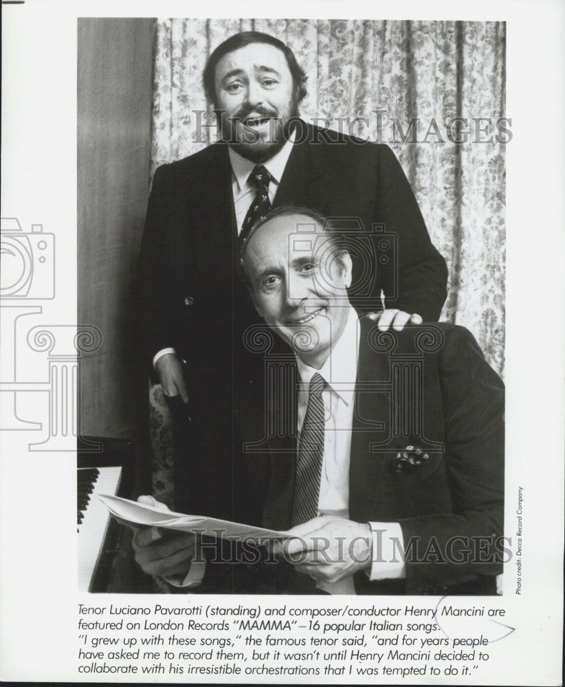 Press Photo Tenor Luciano Pavarotti and composer/conductor Henry Mancini on - Historic Images