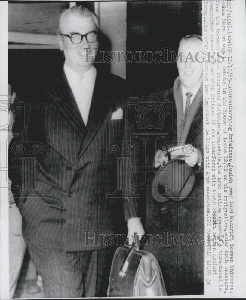 1963 Press Photo Jewish Peer Lord Marcroft Resigns under Arab Pressure - Historic Images