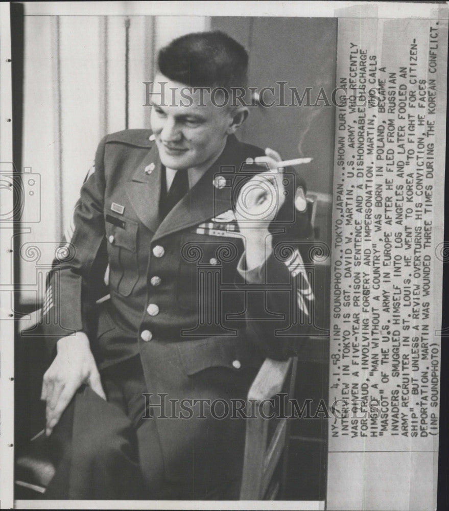 1958 Press Photo Sgt David W. Martin US Army , dishonarable discharge - Historic Images