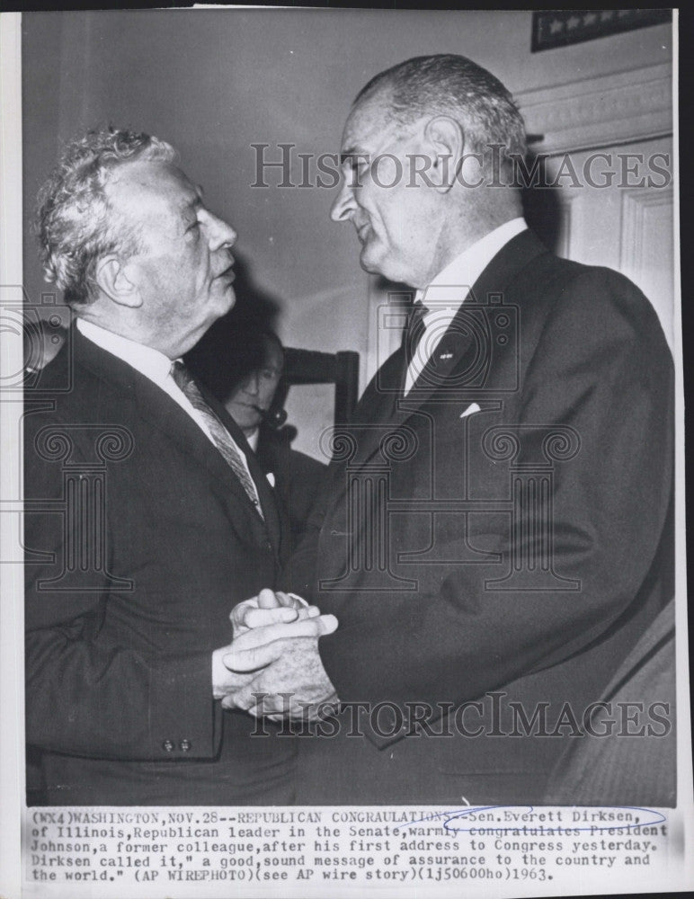 1963 Press Photo Senator Everett Dirksen of Ill. &amp; President Johnson - Historic Images