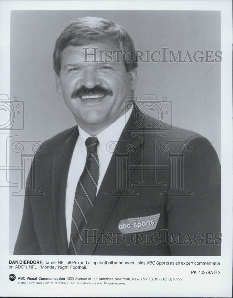 1987 Press Photo NFL all Pro Dan Dierdorf joins ABC Monday Night Football - Historic Images