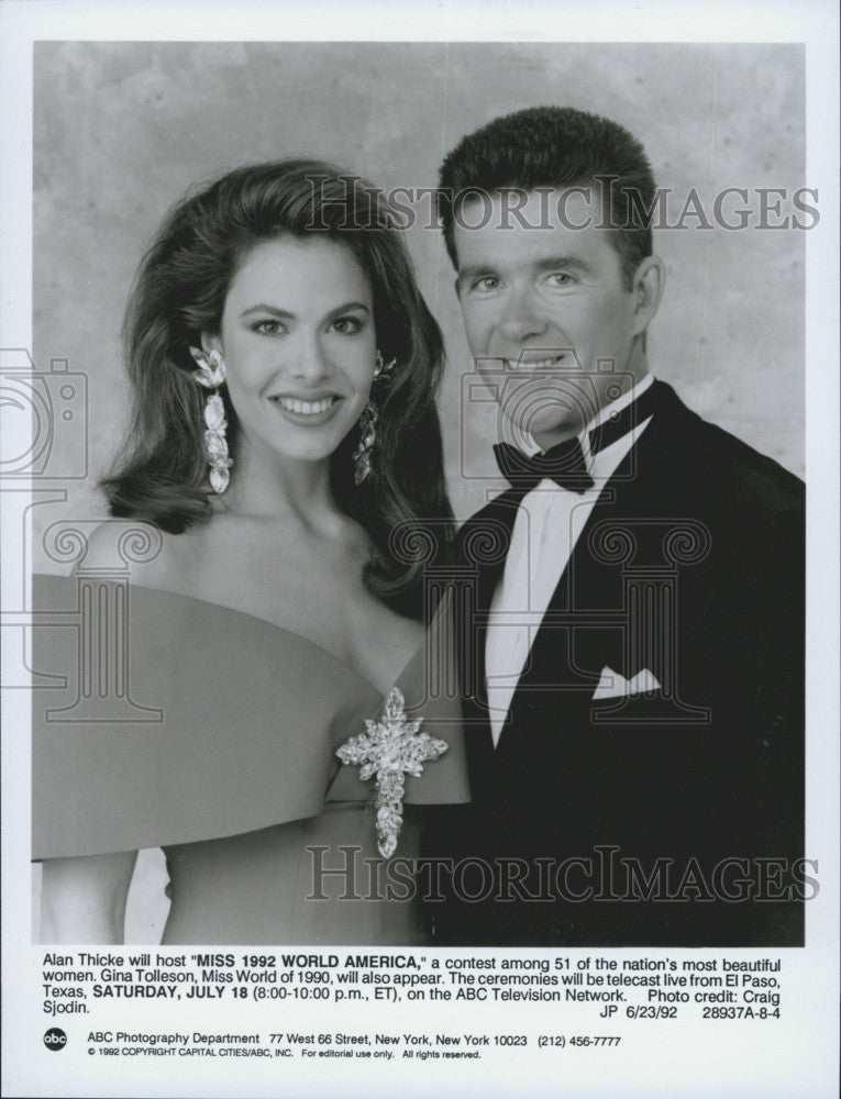 1992 Press Photo Alan Thicke, Gina Tolleson &quot;Miss World America&quot; - Historic Images