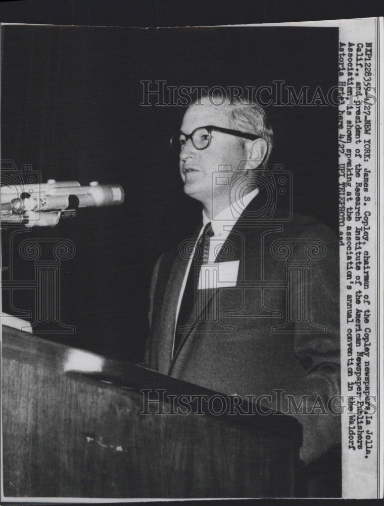 1960 Press Photo James S. Copely, chair of Copely newspapers - Historic Images