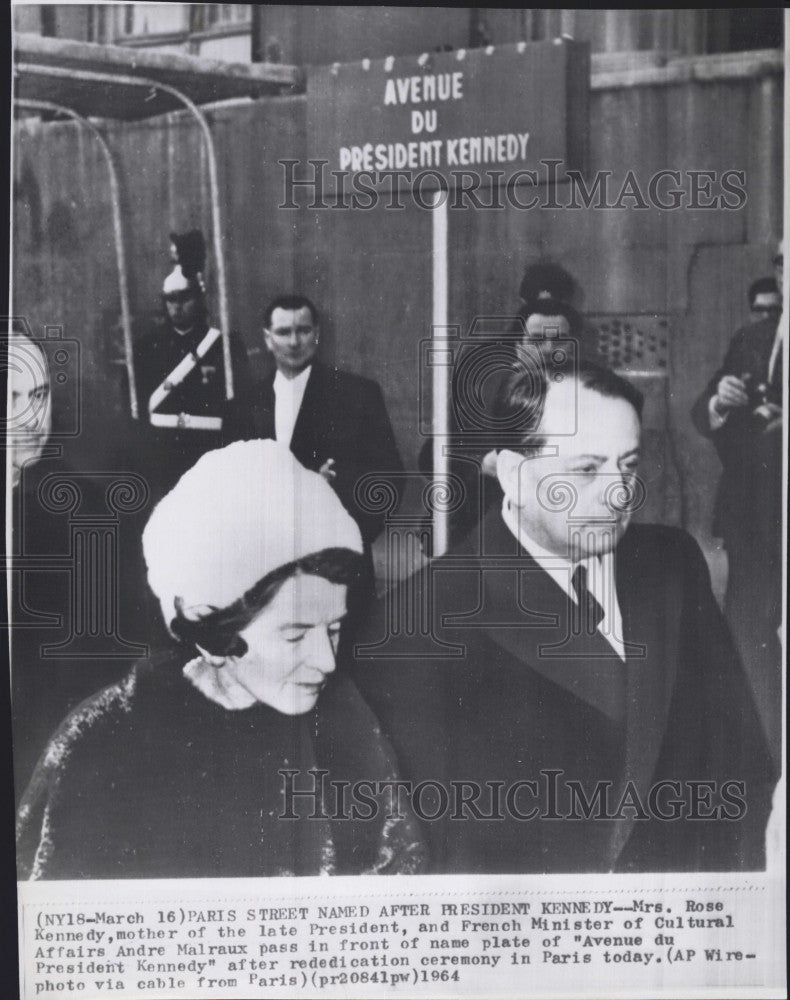 1964 Press Photo Rose Kennedy At Rededication Ceremony in Paris - Historic Images