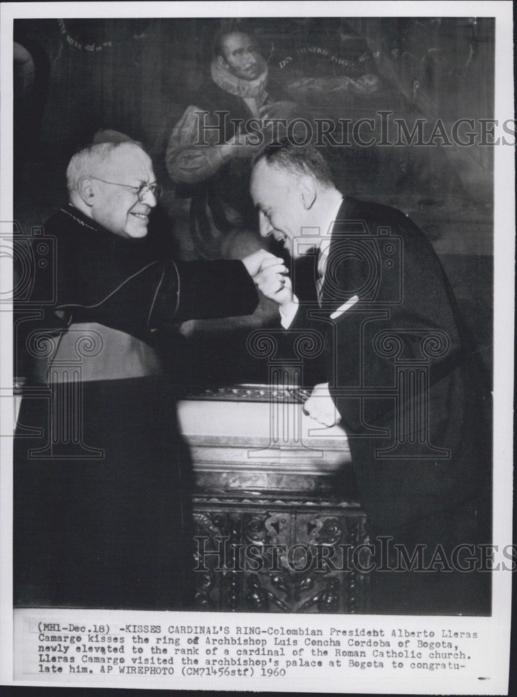 1960 Press Photo Colombian Pres. Alberto Camarge &amp; Archbishop L Concha Cordoba - Historic Images