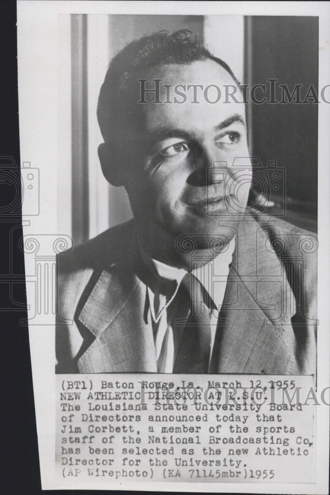 1955 Press Photo Jim Corbett of NBC Athletic director of LA. State Univ - Historic Images