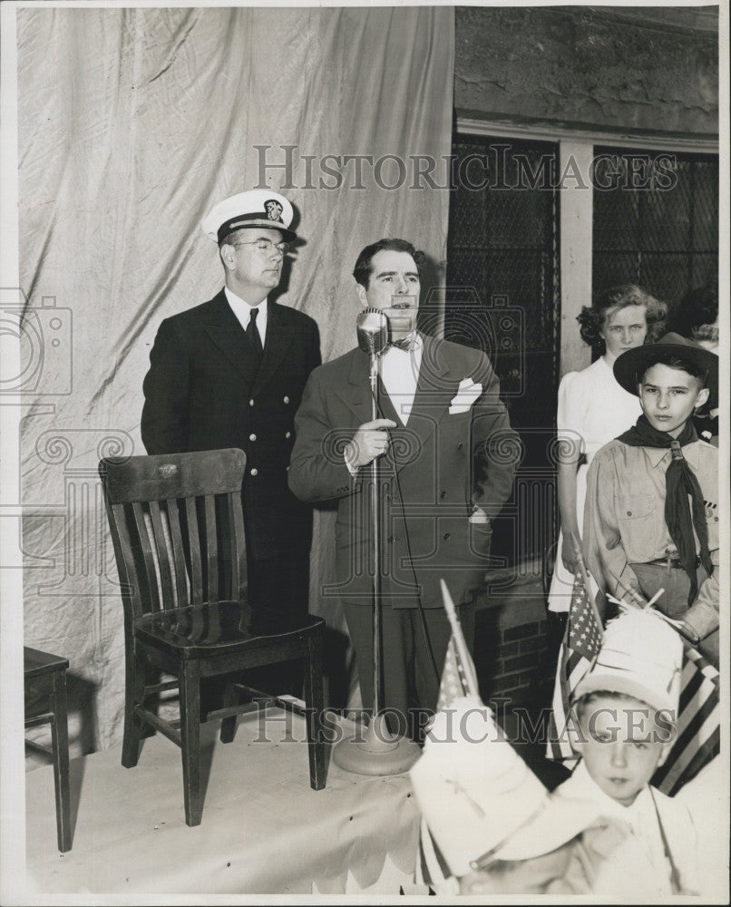 Press Photo Joseph R. Corish &amp; Mayor GE Bradley at a school in Mass. - Historic Images