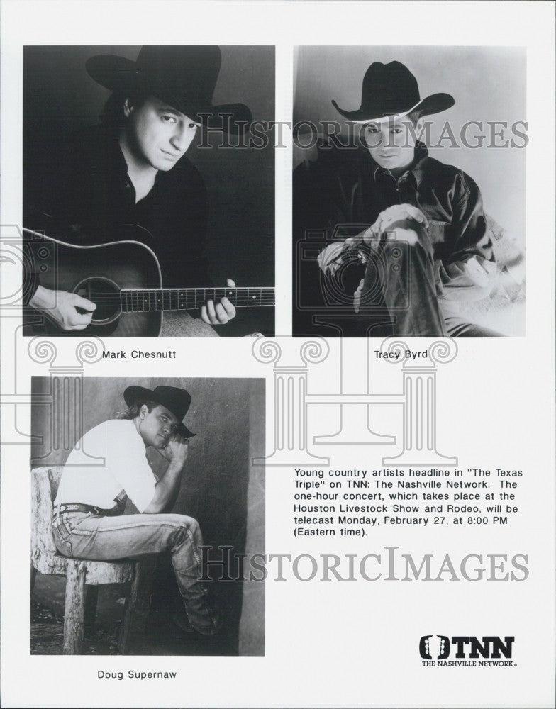 Press Photo Country Musicians Mark Chestnutt Tracy Byrd Doug Supernaw - Historic Images