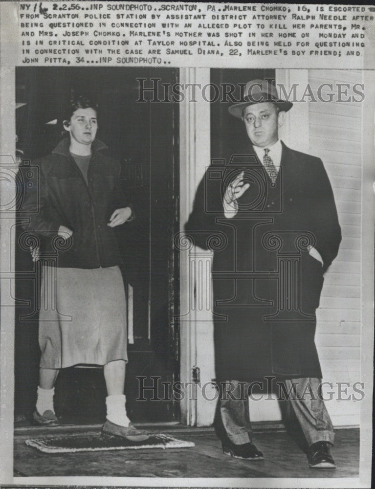 1956 Press Photo Marlene Chomko, Suspect of Murder &amp; Assistant DA Ralph Needle - Historic Images