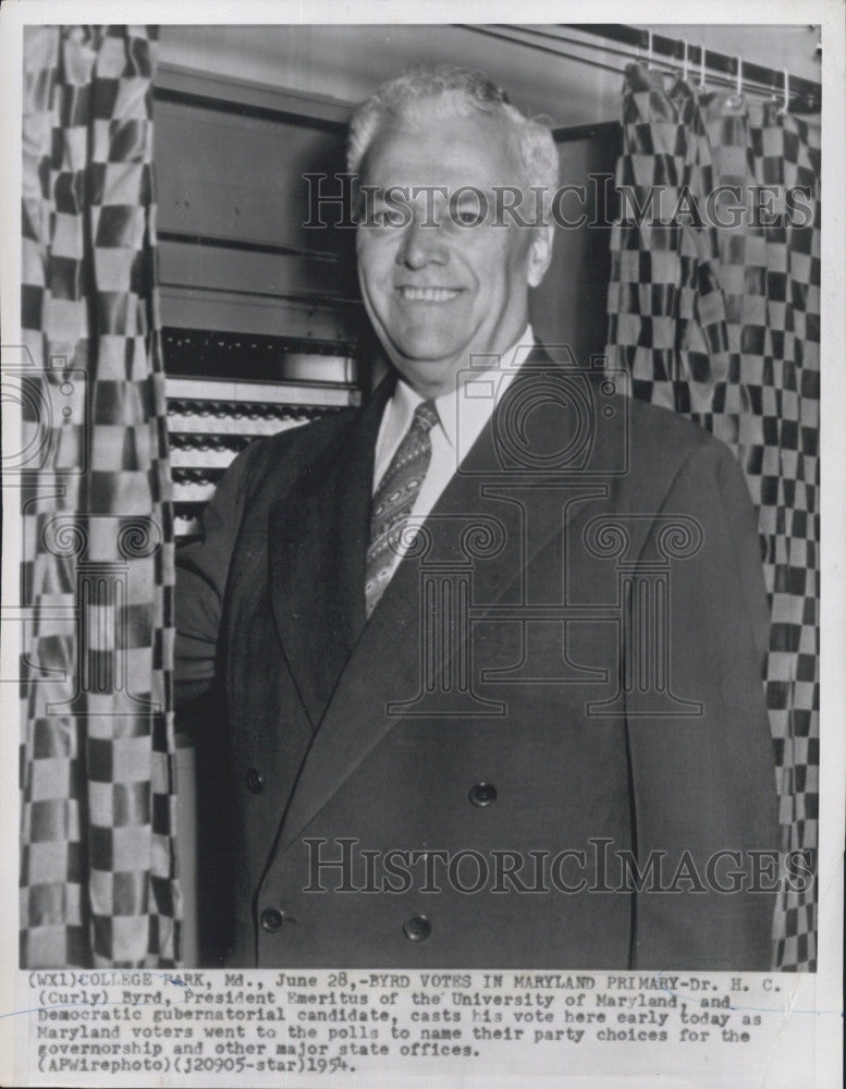 1954 Press Photo Dr. H. C. Curly Byrd, President of the University of Maryland - Historic Images