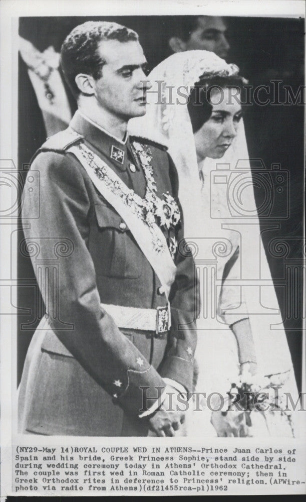 1962 Press Photo Prince Juan Carlos of Spain &amp; Greek Princess Sophie wed - Historic Images