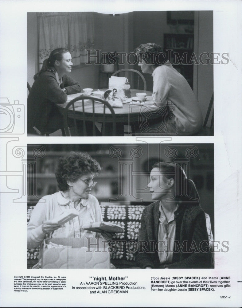 1983 Press Photo Sissy Spacek and Anne Bancroft in &quot;&#39;night, Mother&quot; - Historic Images