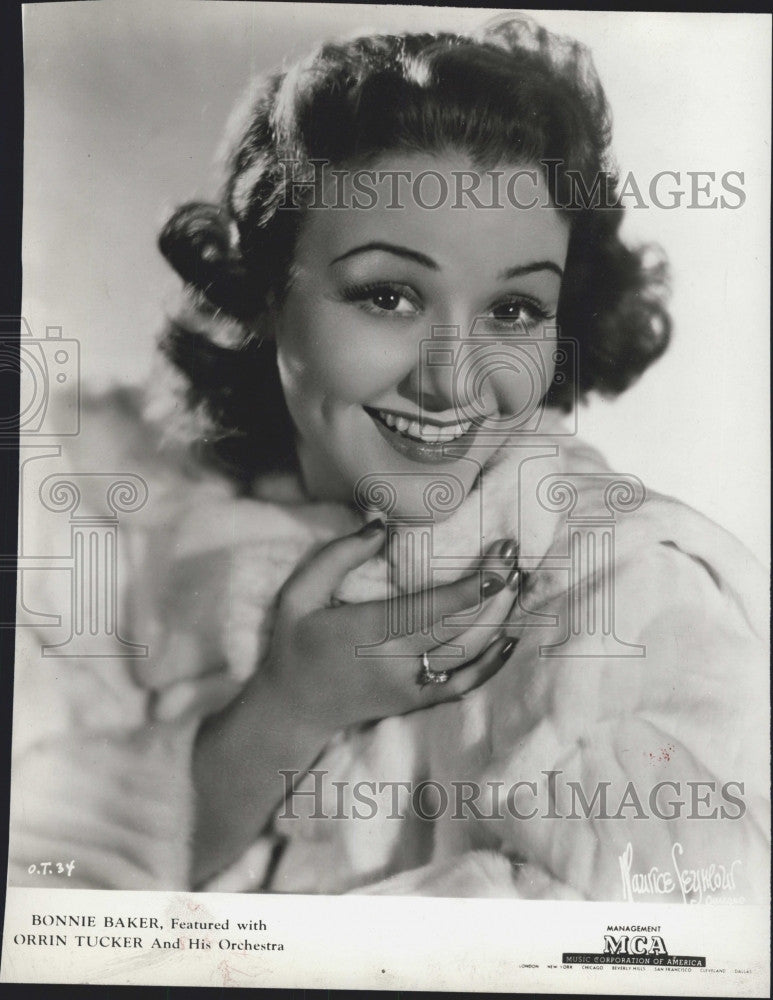 1944 Press Photo RKO Boston Presents Bonnie Baker with Orrin Tucker Orchestra - Historic Images