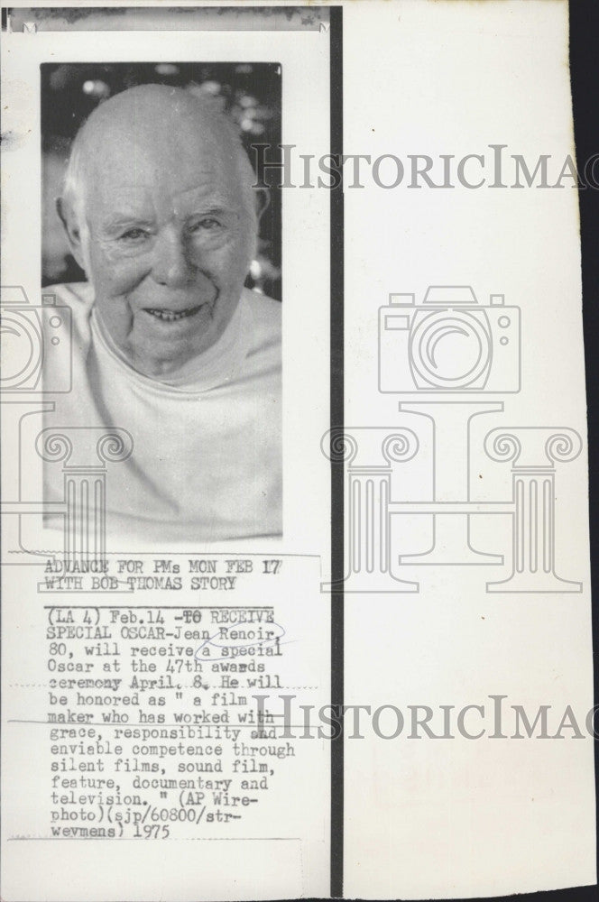 1975 Press Photo Jean Renoir, 80 to receive special Oscar as filmmaker - Historic Images