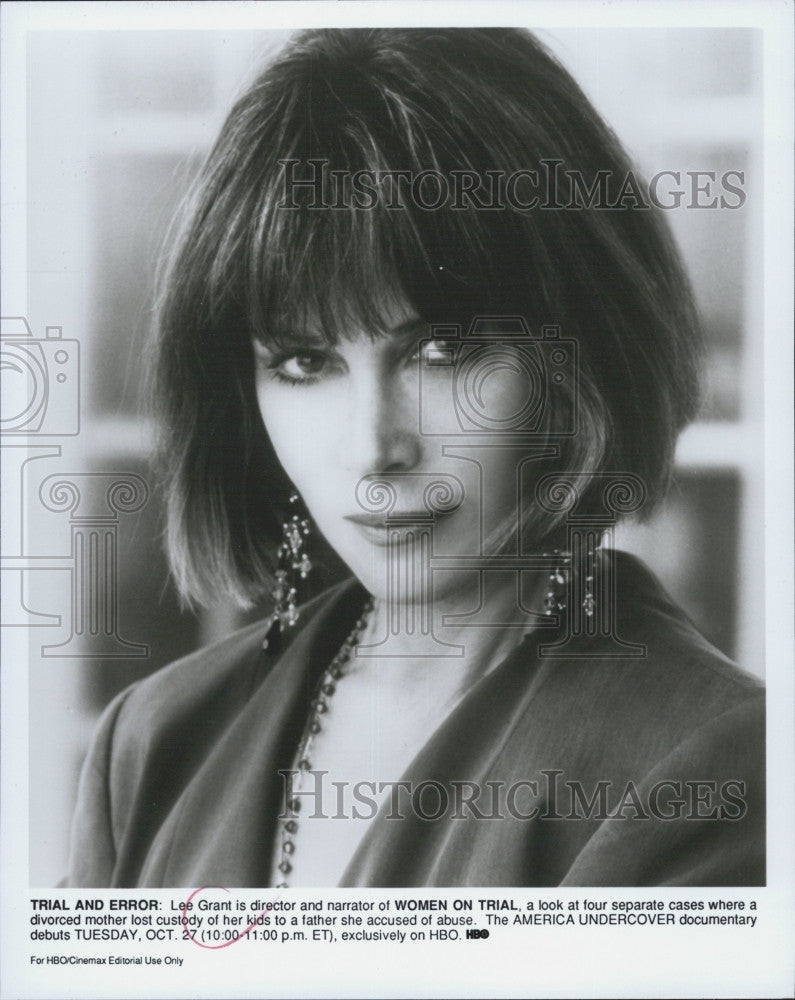 Press Photo Director and Narrator Lee Grant of &quot;Women on Trial&quot; Documentary - Historic Images