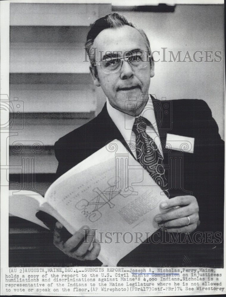 1974 Press Photo Joseph A. Nicholas,a Rep. of Indians to Maine Legislature. - Historic Images