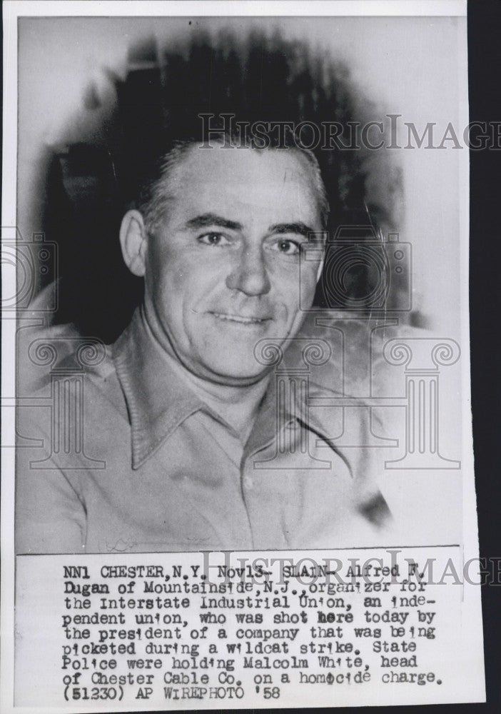 1958 Press Photo Alfred F. Dugan, organizer of for Interstate Industrial Union. - Historic Images