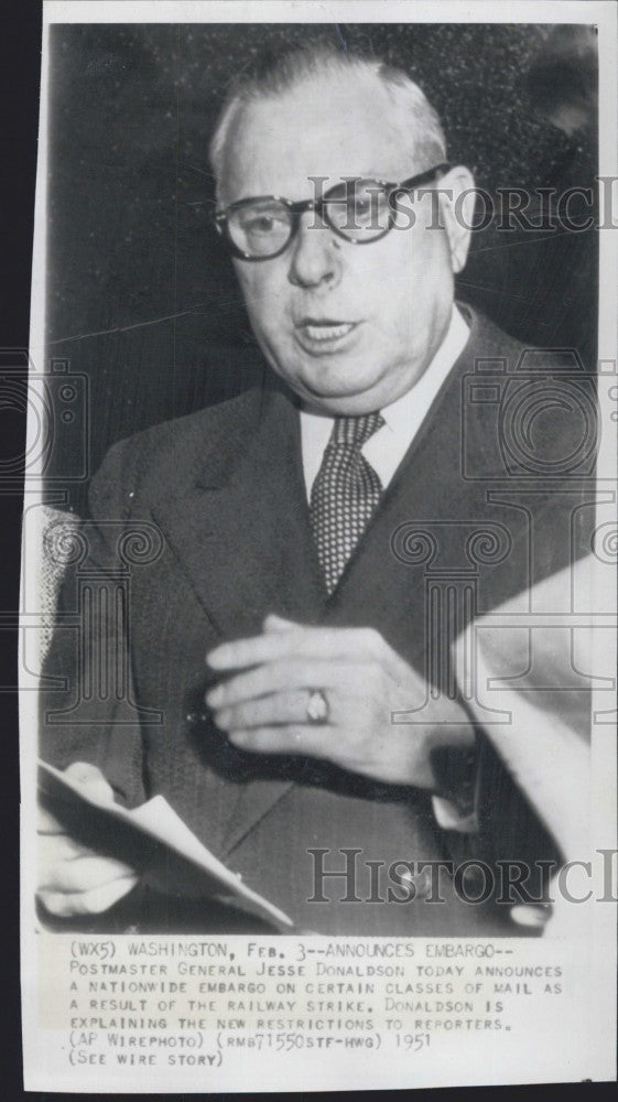 1951 Press Photo Postmaster General Jesse Donaldson - Historic Images