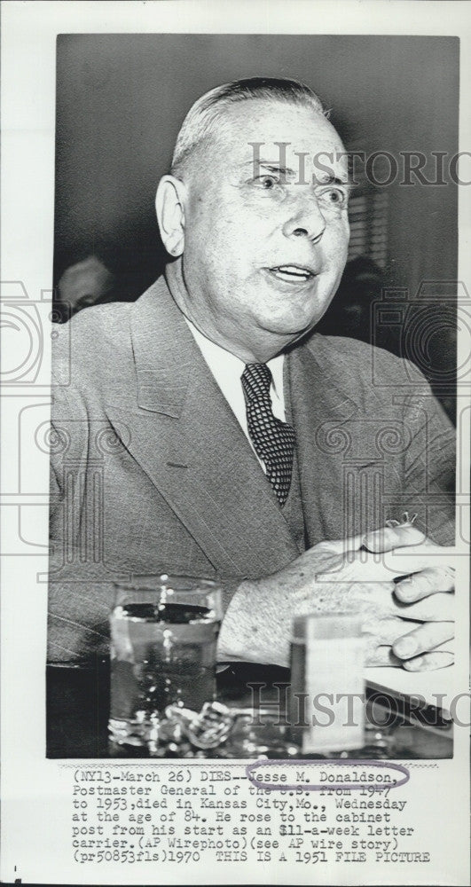 1951 Press Photo Postmaster General Jesse M. Donaldson - Historic Images