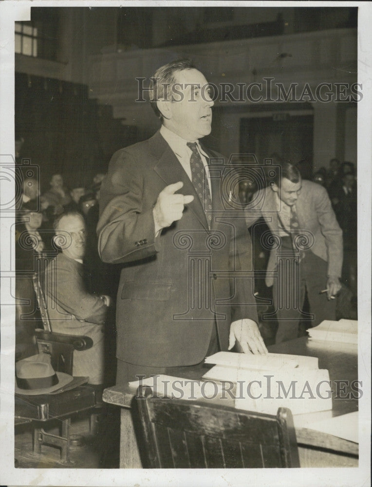 1936 Press Photo Edmund Donlan in "Plan 'E' Hearing" - Historic Images