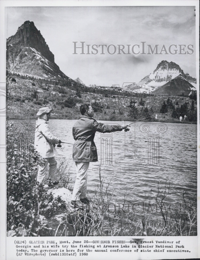 1960 Press Photo Gov Ernest Vandiver of Ga &amp; wife fishing in Glacier Park Mont. - Historic Images