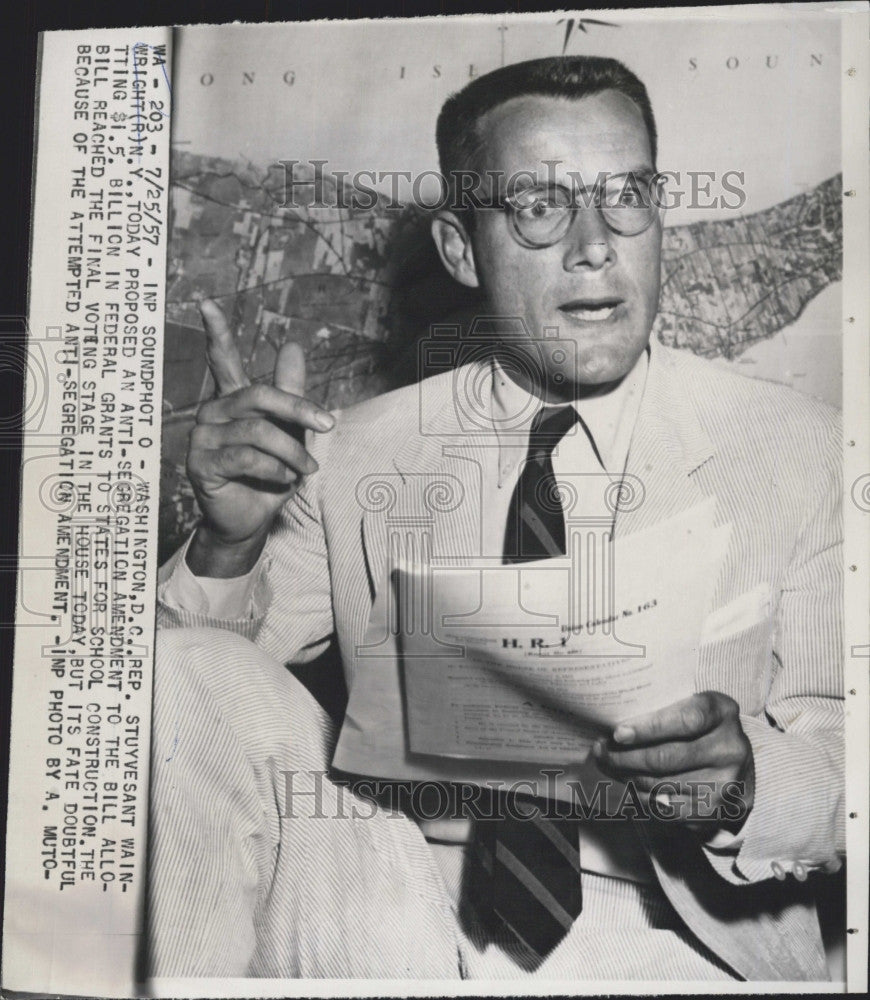 1957 Press Photo Rep Stuvesant  Wainwright and Anti segregation bill - Historic Images