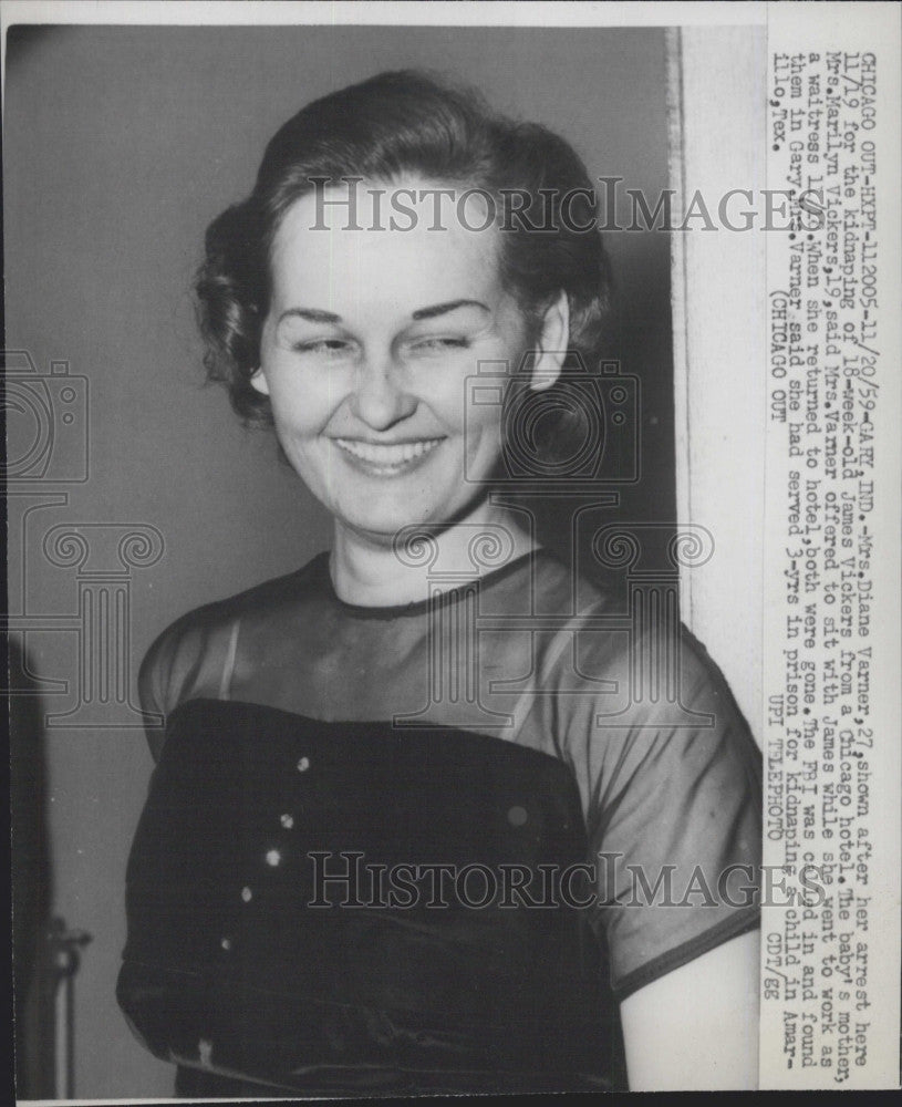 1959 Press Photo Diane Varner, Arrested for Kidnapping Baby James Vickers - Historic Images