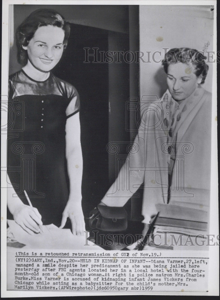 1959 Press Photo Diana Varner, Arrested for Kidnapping Baby James Vickers - Historic Images