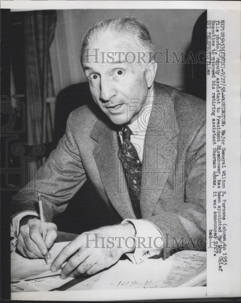 1958 Press Photo Major Gen. Wilson B. Persona - Historic Images