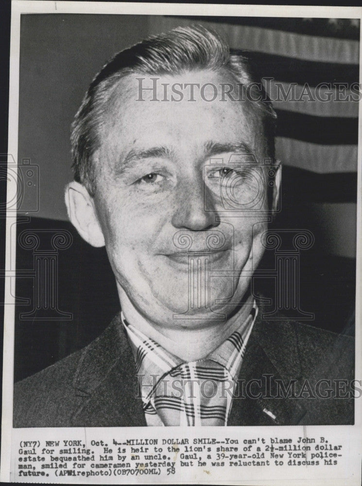 1958 Press Photo John B. Gaul Inherits 2 1/2 Million Dollars from Uncle - Historic Images