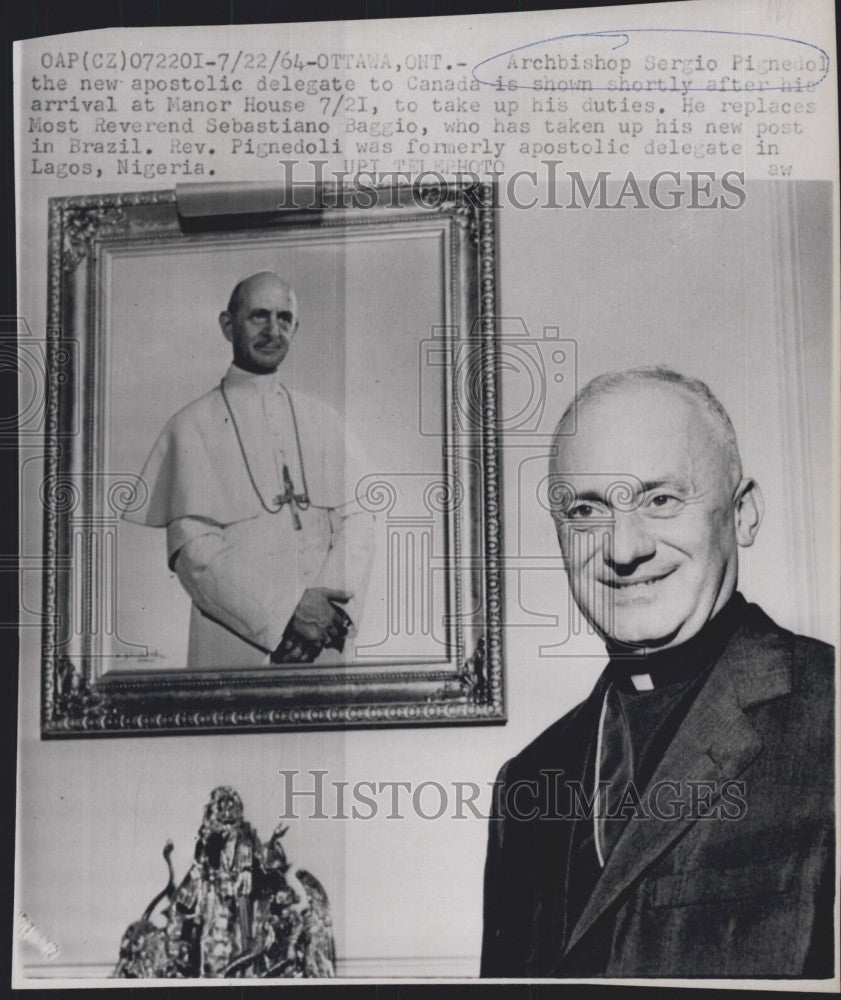 1964 Press Photo  Archbishop Sergio Pignedoli, heads to Canada - Historic Images