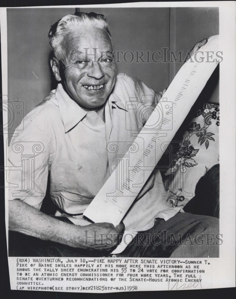 1950 Press Photo Sumner T. Pike of Maine Atomic Energy Comm. - Historic Images