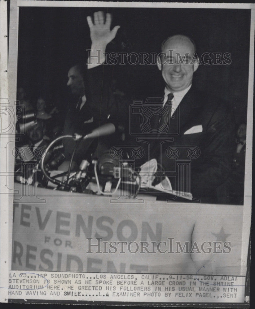 1952 Press Photo Democratic Presidential Nominee Adlai Stevenson Los Angeles - Historic Images