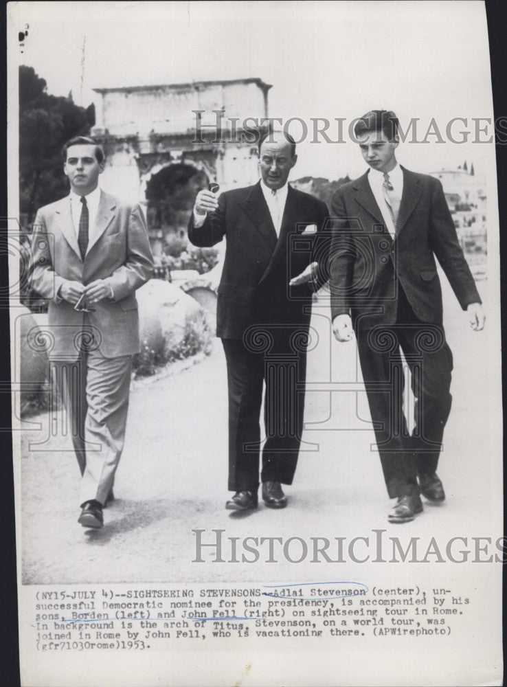 1953 Press Photo Adlai Stevenson Sons Borden John Rome Tour - Historic Images