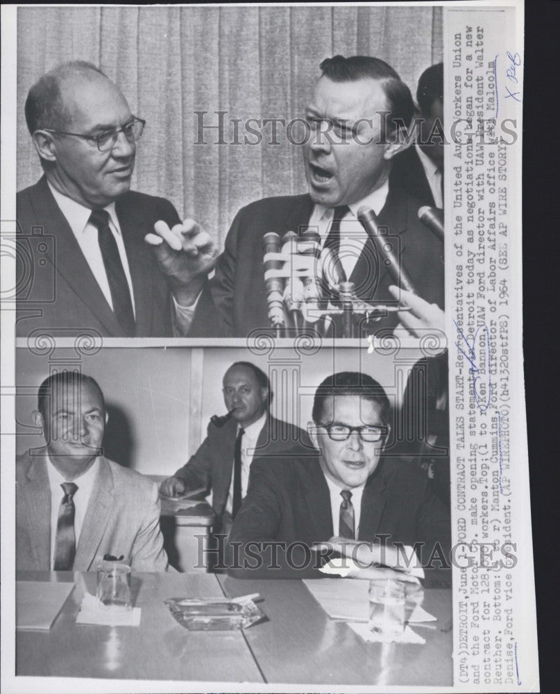 1964 Press Photo UAW Ken Bannon, Walter Reuther, Manton Cummins, Malcolm Denise - Historic Images