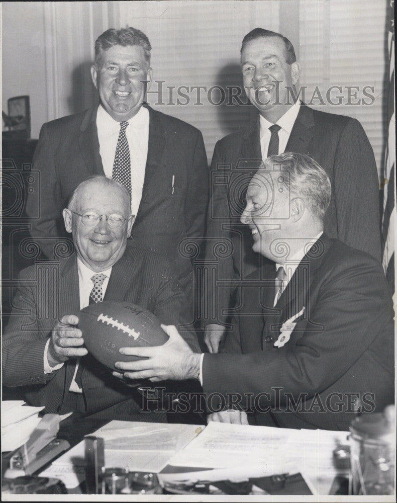 1963 Press Photo Mayor Collins Presents Football To Commissioner Martin Walsh - Historic Images